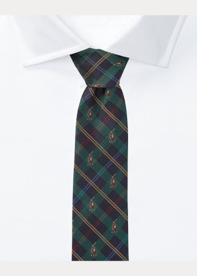 Corbatas Polo Ralph Lauren Hombre Verdes / Dorados - Polo Player Tartan Narrow - WJCLM5274